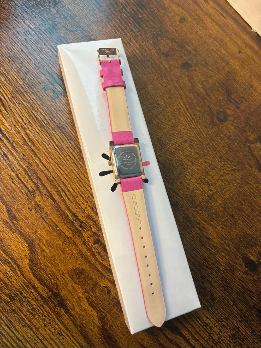 Isaac Mizrahi Hot Pink Leather Strap Watch with Square Gold Case